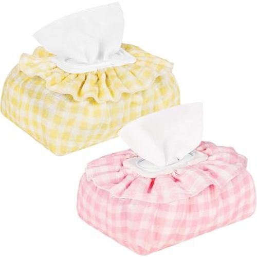 Baby Wipes Cover, Muslin Cotton Wipes Dispenser, Yellow and Pink