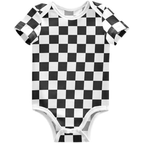 ALAZA Black White Plaid Infant Baby Short Sleeve Bodysuits Cotton Newborn Checkered One-piece Clothes Comfort Romper Outfit