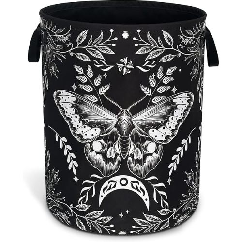 Moth Laundry Basket Oxford Cloth Funny Butterfly Laundry Hamper With Handle Foldable Portable Clothes Storage Basket 18.9 X 16.5 In Storage Bag For Laundry Room/Bathroom/Bedroom/Dormitories