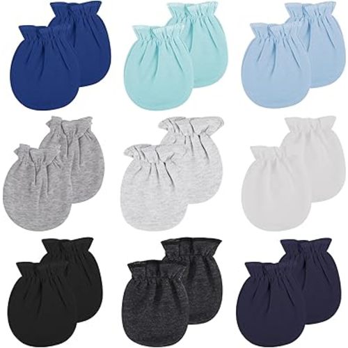 9 Pairs Newborn Baby Mittens No Scratch Infant Toddler Gloves Unisex Baby Gloves Cotton Elastic Wrist Infant Mittens for 0-6 Months Baby Boys Girls