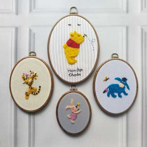Custom Winnie the Pooh Needle Felt Nursery Hoop Art, Personalized Baby Gift