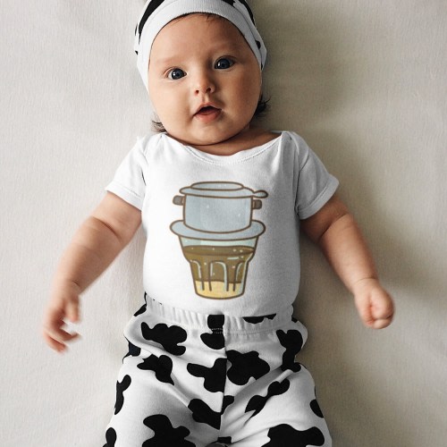 Cartoon Cafe Phin Baby short sleeve one piece | Infant bodysuit, Coffee Lover, Vietnamese Ice Coffee, Cute Illustration Vietnam Asian Drink