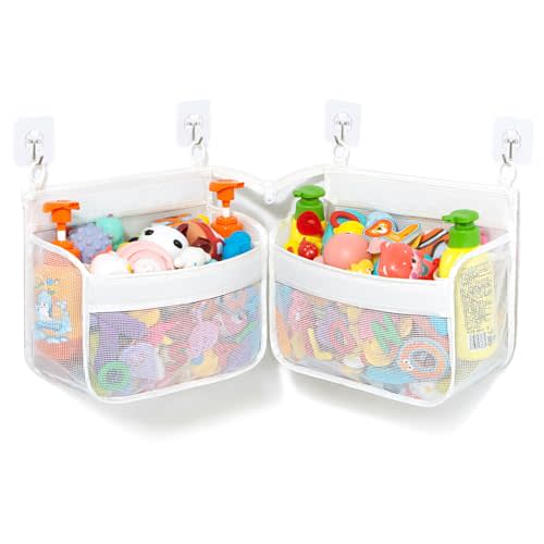 BOMPING Multipurpose Bath Toy Holder for Bathtub - Corner & Wall Mount Tub Toy Storage Organizer, White Mesh Bath Toy Organizer Dries Fast, Holds Baby Bath Toys & Bath Wash