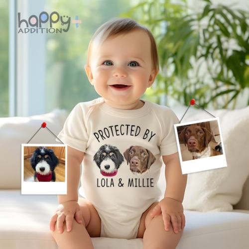 Custom Art Illustration Protected by Pet Portrait Baby Bodysuit: Personalized Dog & Cat Onesie® Brand - Etsy