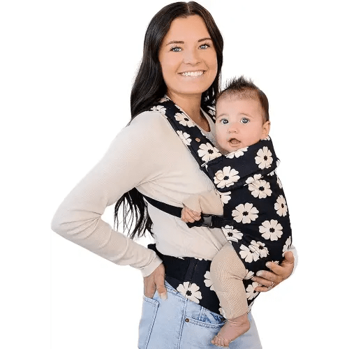 Ava & Oliver Essential Baby Carrier – Ergonomic, Hip-Healthy Soft Structured Carrier for Infants & Toddlers (7–35lbs) - Front and Back Carry, Breathable Fabric, Stylish & Lightweight (Black Floral)