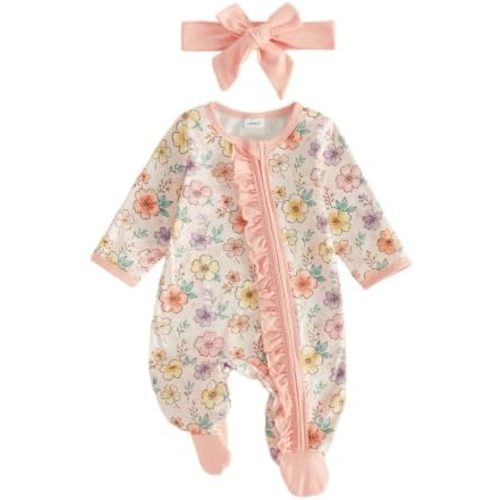 Newborn Girl Clothes Baby Flower Footie Romper One Piece Jumpsuit