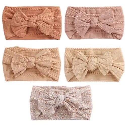 5Pcs/Lot Cable Bow Baby Headband Soft Elastic Print Nylon Headbands Set Turban born For Children Hair Accessories W220316