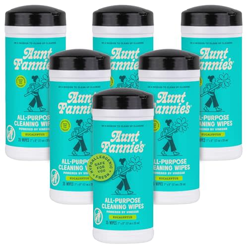 Aunt Fannie's Natural Cleaning Vinegar Wipes, Multipurpose Surface Cleaner, Eucalyptus Scent, 35 Count (Pack of 6)