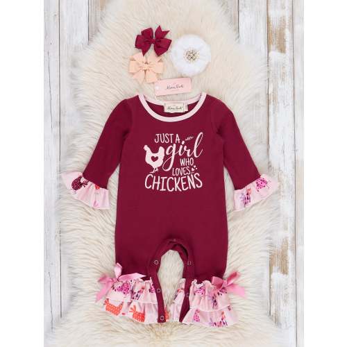 Maroon Chicken Girl Ruffle Romper