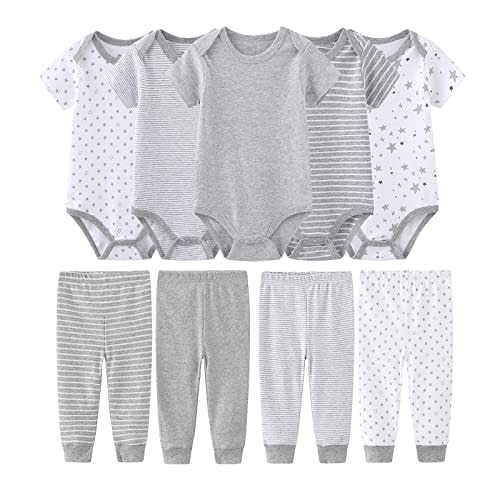 MAMIMAKA Newborn Baby Clothes Set - Short Sleeve Baby Boy Pants & Girl Bodysuits - Layette Sets