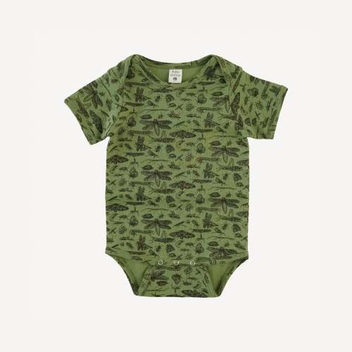 short sleeve lap neck bodysuit | forest insects | organic cotton inter – kate quinn