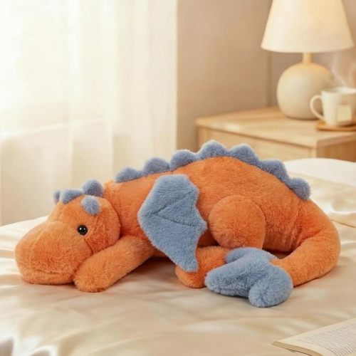 Large 36in Cute Dragon Stuffed Animals Plush Toy Soft Orange Pterosaur Plushie Giant Fuzzy Dinosaur Pillow Plushies with Wings Cuddly for Friends Family Member