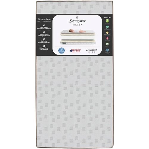 Beautyrest Silver Slumbertime 2-Stage Crib and Toddler Mattress - GREENGUARD Gold Certified - CertiPUR-US - Moisture Wicking - Made in USA