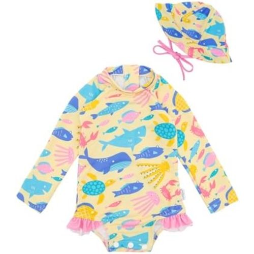 babygoal Baby Girls Long Sleeve One Piece Rash Guard Swimsuit with Zipper, UPF 50+ Sun Protection