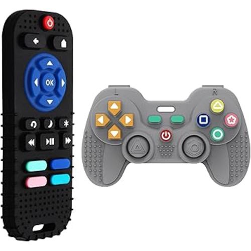 2 Pack Silicone Teethers for Babies 6-12 Months, Teething Toys for Babies 0-6 Months, Remote Teether for Baby, Sensory Toys for Babies,Toddler Infant Girl Boy Gifts