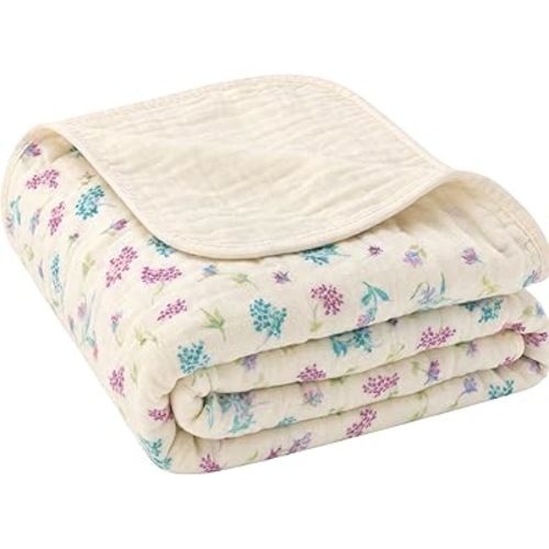 6-Layer Muslin Baby Blanket Made with Organic Cotton - Enchanting Wildflower Floral, Swaddle & Crib Quilt, 43" x 43"(Wildflower Floral)