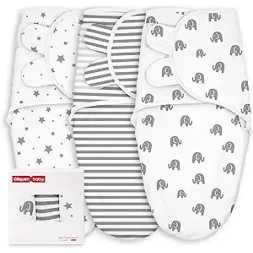 GLLQUEN BABY Newborn Swaddle Blankets for Baby Boy, 3 Pack Baby Swaddles 0-3 Months, Swaddling Sleep Sack, Infant Wrap Swaddle Sack, Elephant & Star & Stripe, Newborn Essentials