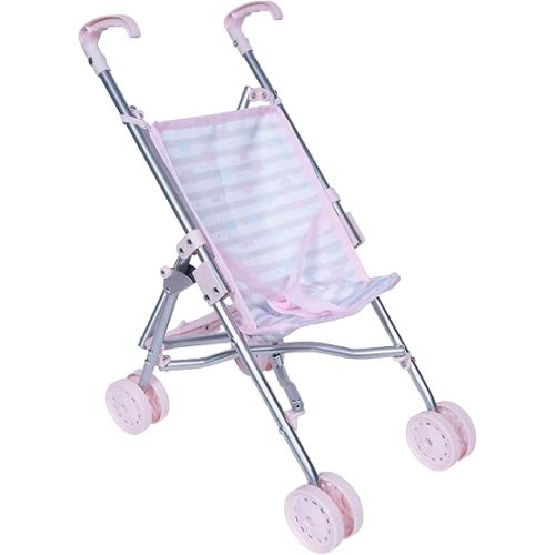 Adora Baby Doll Umbrella Stroller, Pretend Play Toy Accessories for Dolls up to 16 Inch, Foldable & Easy to Store, Smooth Steering - Classic Pastel Pink