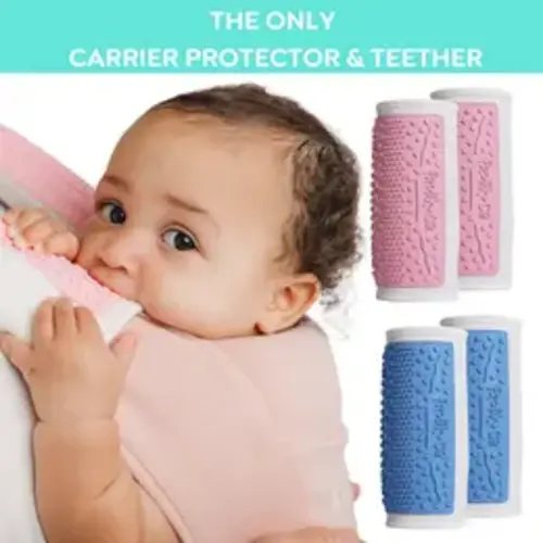 Baby Carrier Strap Protector & Teether Chewpad - 2 Pack - Organic Cotton - Platinum Silicone - Machine Washable - Baby Shower Gift - TikTok Shop