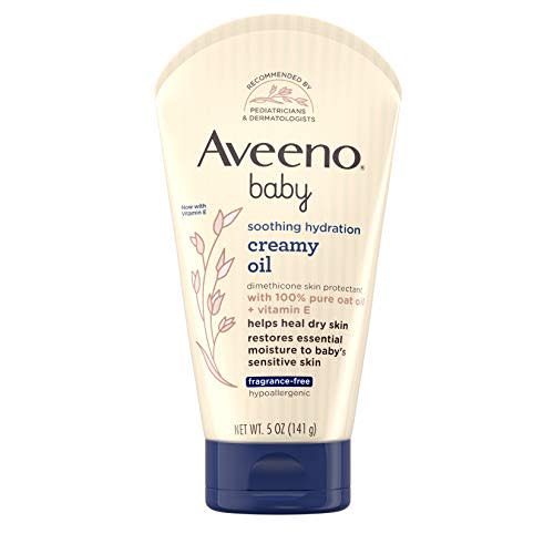 Aveeno Baby Soothing Hydration Creamy Moisturizing Body Oil for Dry and Sensitive Skin, with Oat Oil and Vitamin E, Non Greasy, Paraben & Phthalate & Fragrance & Steroid Free, Almond, 5 Fl Oz