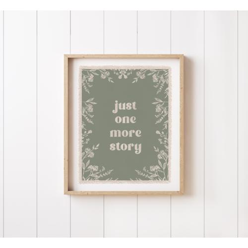 Just One More Story Nursery Wall Art Print, Canvas Tapestry Pennant Banner Flag, Vintage Nursery Wall Decor, Kids Bedroom Poster