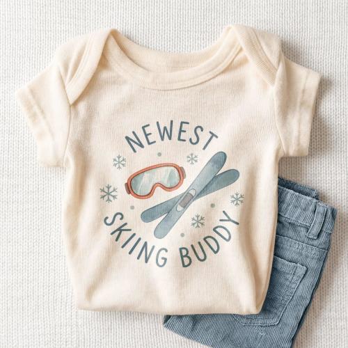 Newest Skiing Buddy Baby Onesie - Cute Ski Baby Bodysuit for Outdoorsy Families