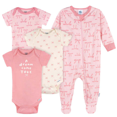 4-Pack Baby Girls Hearts & Dreams Onesiesยฎ Bodysuits and Sleep 'N Play โ Gerber Childrenswear
