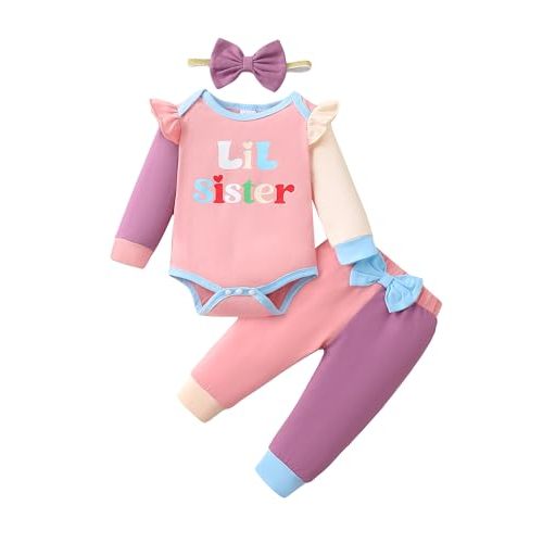 Mioglrie Baby Girl Clothes Newborn Girl Fall Winter Outfits Pants Set Preemie Clothing Headband 0 3 6 12 18 Months
