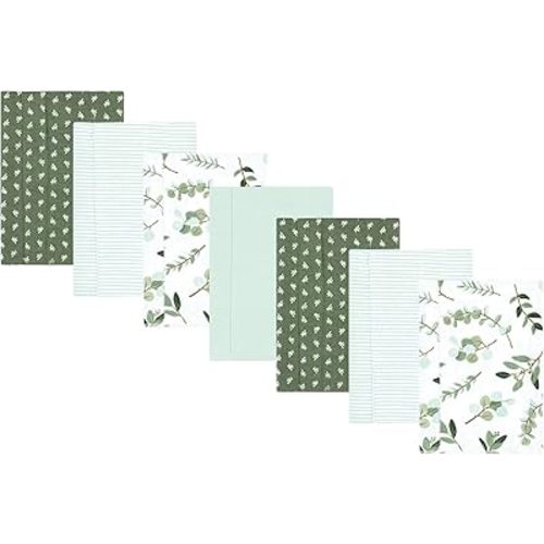 Hudson Baby Unisex Baby Cotton Flannel Burp Cloths, Eucalyptus 7-Pack, One Size