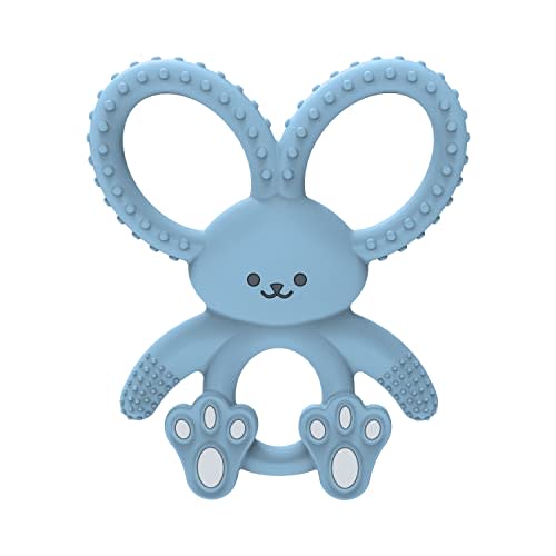 Dr. Brown's Flexees Teether, Blue Bunny, Soft 100% Silicone Baby Teether, BPA Free, 3m+, 1 Pack