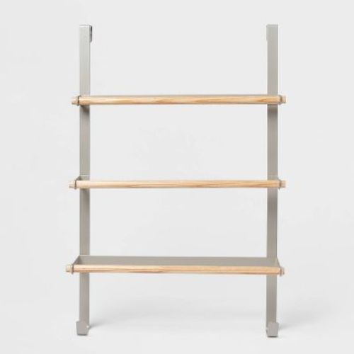 Over the Door Tiered Towel Rack with Wood Brushed Nickel - Brightroom™: Space-Saving, Powder-Coated Steel