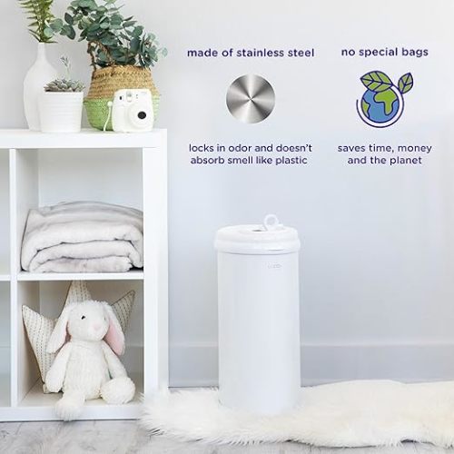 Ubbi Steel Diaper Pail, Odor Locking, No Special Bag Required, Award-Winning, Registry Must-Have, White
