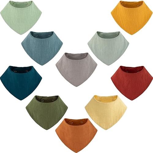 Muslin Baby Bibs Bandana Drool Bibs 100% Cotton Absorbent Soft Reversible 6-Pack Set for Feeding, Teething