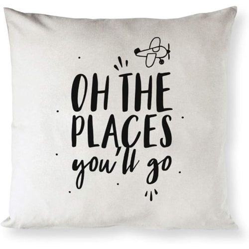 The Cotton & Canvas Co. Oh The Places You'll Go Nursery Pillow Cover, Pillowcase, Cushion Cover and Decorative Throw Pillow Cover for Children, Kids Room, Sofa, Couch (Natural Color, Not White)