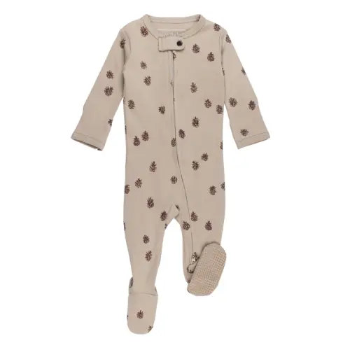 Oatmeal Pinecone | Organic Zipper Footie Preemie-NB