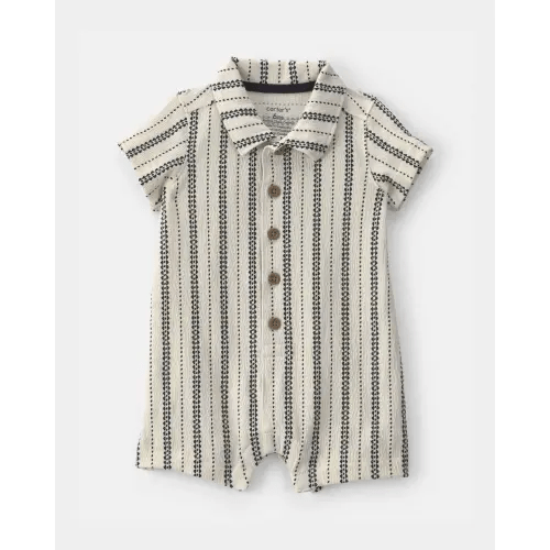Baby Boy Striped Short-Sleeve Romper - Black/Ivory | Carter's