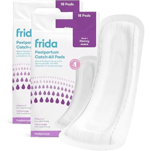 Frida Mom Postpartum Pads, Leak Proof Feminine Care Maxi Pads, 6 Layers of Protection for Maximum Absorbency (18ct) (Pack of 2)
