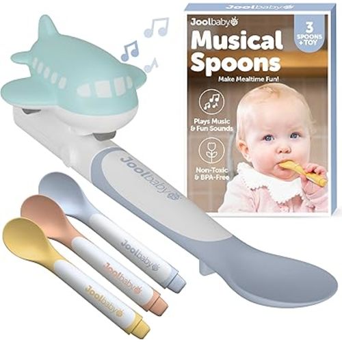Jool Baby Musical Baby Spoons, 3 Spoons + Plane with Fun Sounds - Multi-Stage Spoon for Infant Feeding & Training Babies 6+ Months to Self-Feed