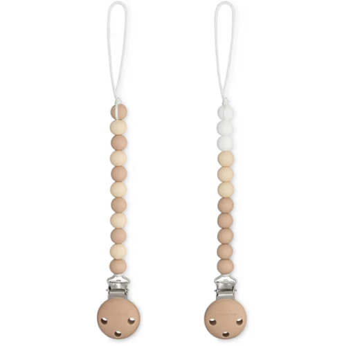 Comfy Cubs Pacifier Clips 2 Pack - 100% Food Grade Silicone Baby Pacifier Clips, BPA & PVC Free - CPSIA Certified, Lightweight and Flexible Baby Gifts - Beige, Light Beige & White