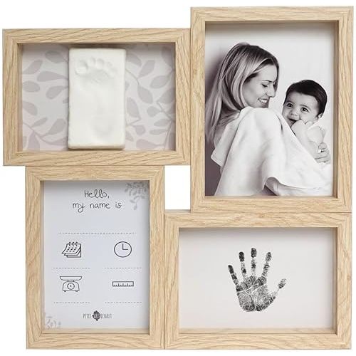 Puzzle Frame Baby Keepsake Kit (Ivy Grey) – Customizable Photo, Clay Hand/Foot Mold, Ink Print & Birth Poster – Includes Hypoallergenic Clay, Roller & Inkless Stamp Pad