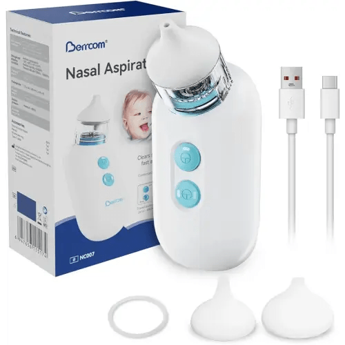 Berrcom Electric Nasal Aspirator for Baby, Baby Nose Sucker for Toddler Nose Suction for Infants, Rechargeable Nose Cleaner for Toddler with 2 Suction Levels and 2 Silicone Tips, USB Rechargeable