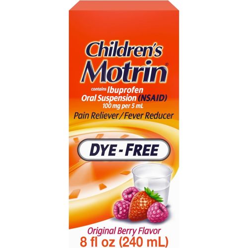Children's Motrin Oral Suspension 100mg Ibuprofen Medicine, NSAID Fever Reducer & Pain Reliever for Minor Aches & Pains Due to Cold & Flu, Dye Free, Alcohol-Free, Berry Flavored, 8 fl. oz