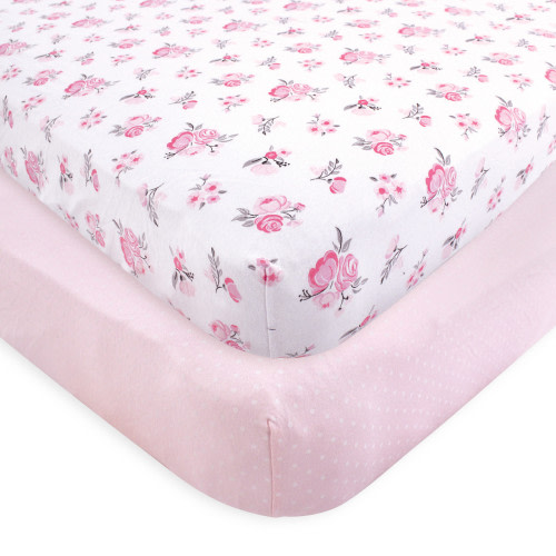 Hudson Baby Cotton Fitted Crib Sheet, Pink Floral
