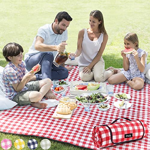 ZAZE Picnic Blanket Extra Large Waterproof, 80''x80''Checkered Picnic Blankets Beach, Outdoor, Camping on Grass Accessories Couple Ideas Wedding Registry Gifts (Red and White)
