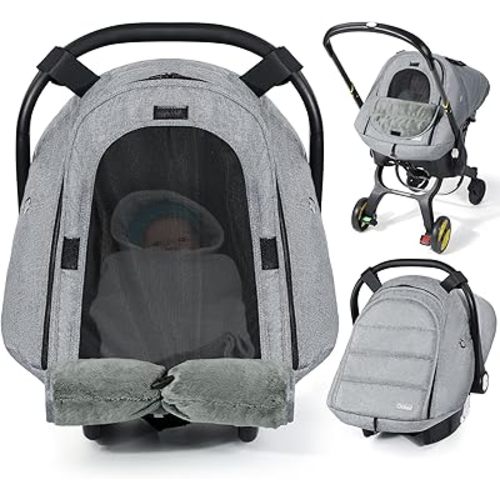 Orzbow Winter Car Seat Cover Baby | Waterproof Infant Carseat Cover Compatible with Doona Car Seats and Strollers, Breathable Baby Carseat Canopy, Baby Winter Essentials, Light Grey