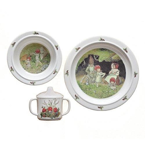Elsa Beskow Children of the Forest 'Tomtebobarnen' 3-piece Melamine Dish Set | Dishware- Blue Otter Toys
