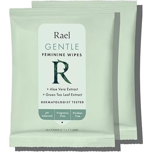 Rael Feminine Wipes, Flushable Wipes pH Balanced - Travel Size, All Skin Types, Paraben Free, Daily Use (10 Count, Pack of 2)