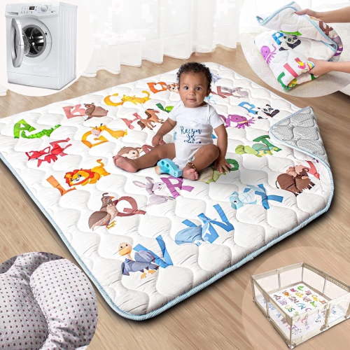 Beavtaens Baby Play Mat for Floor, Fits 50x50 Playpen, Non-Slip, Soft for Infants, 0-4 Years, Animal