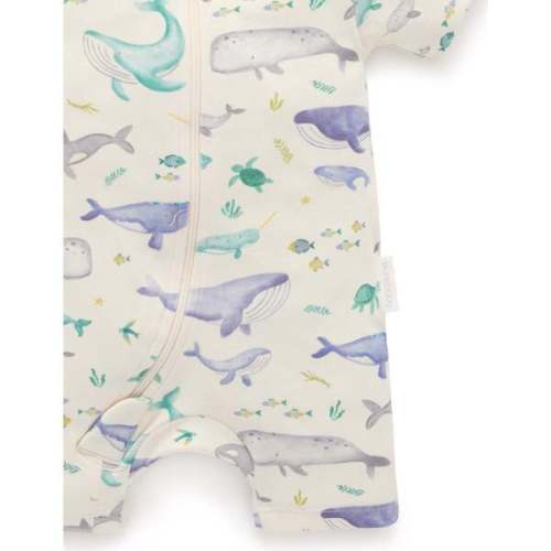 2 Pack Short Sleeve Zip Romper Whale Print - Purebaby | Maisonette