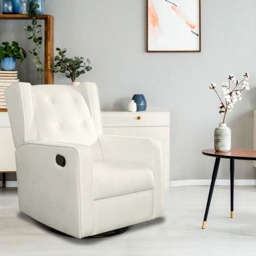 Nursery Glider Chair with 360° Swivel, Rocker Recliner Chair in Soft Microfiber, Bright White